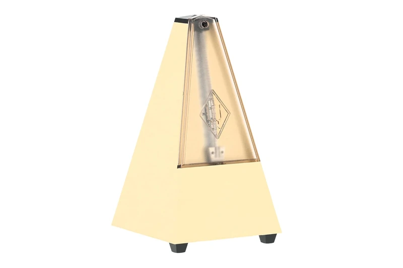 Wittner Metronome Taktell Pyramid Shape System Maelzel Series 802K - Plastic casing - With bell - With plexiglas lid - Ivory coloured - Mechanical winding - No batteries required - Made in Germany