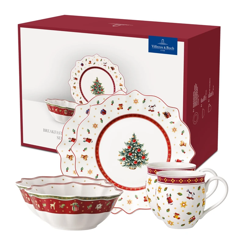 Villeroy & Boch – Toy's Delight Breakfast Set 6 Pieces for 2 People Red, Christmas Plates, Bowls, Mug, Xmas Toys, Tableware, Premium Porcelain