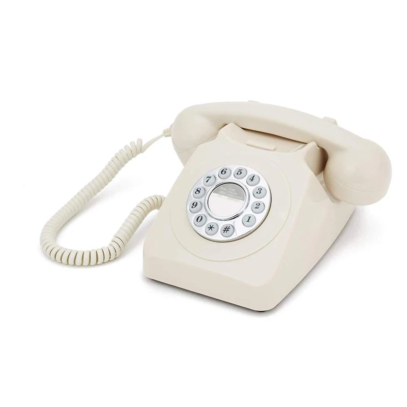GPO 746 Push-Button 1970s-style Retro Landline Phone - Curly Cord Authentic Bell Ring - Ivory