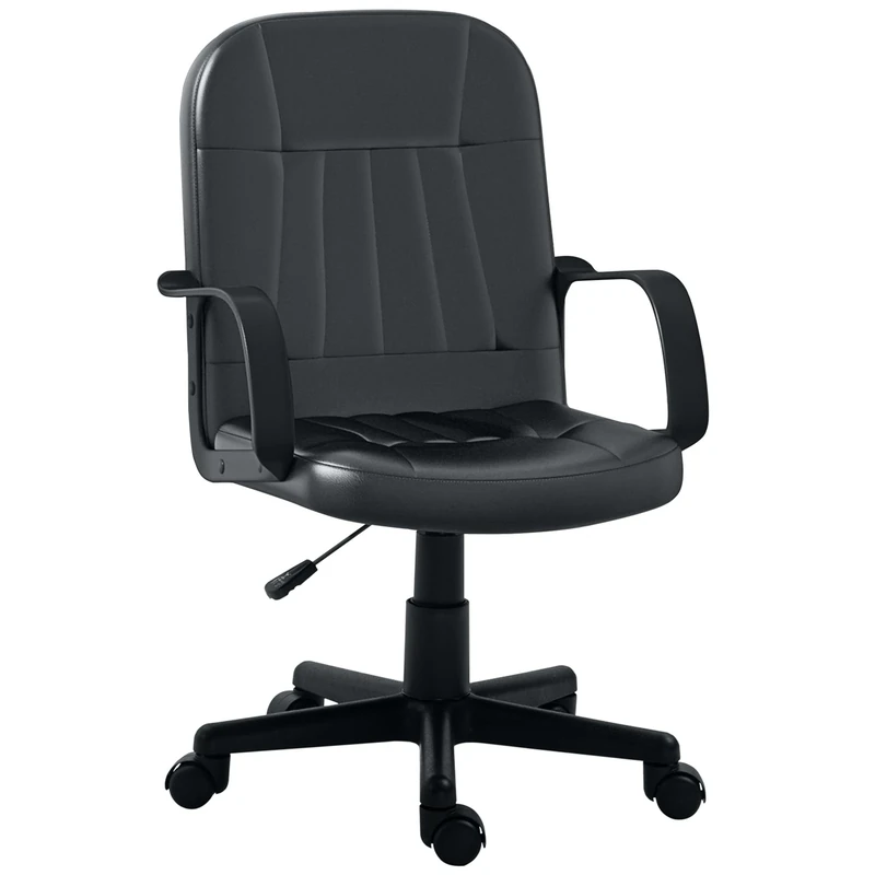HOMCOM Desk Chair, PU Leather Computer Office Chair with Adjustable Height, Swivel Wheels for Home Work Study, Black
