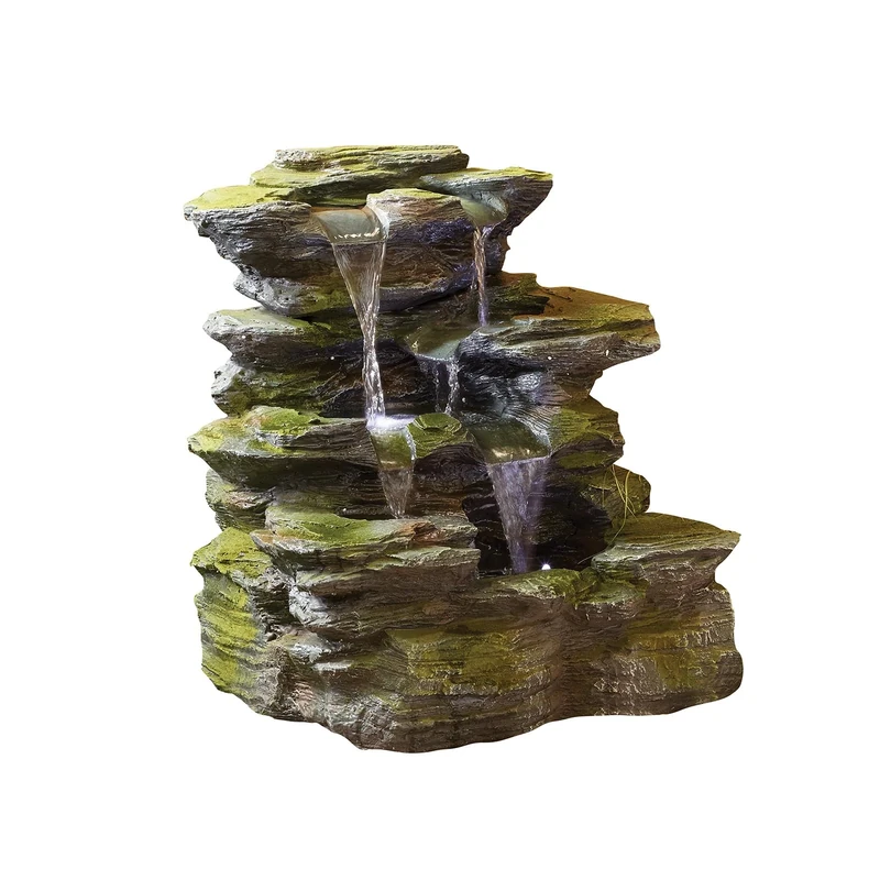 Easy Fountain Como Springs Fountain Including LED Garden Water Feature – Self-Contained Outdoor Fountain with Recirculating Pump, Polyresin, for Patio & Garden