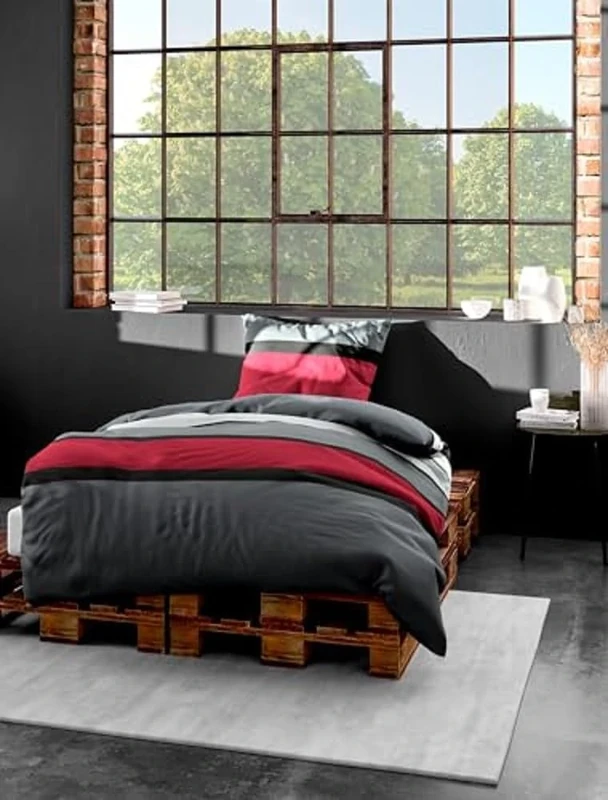 Bierbaum Mako Sateen Bed Linen 63 Red Design 4757, mako satin, multicoloured, 200 x 200 cm