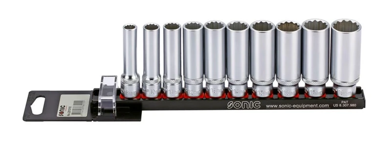 Sonic 201010 Flank Deep Socket, 3/8-inch, 12-Point, Set of 10