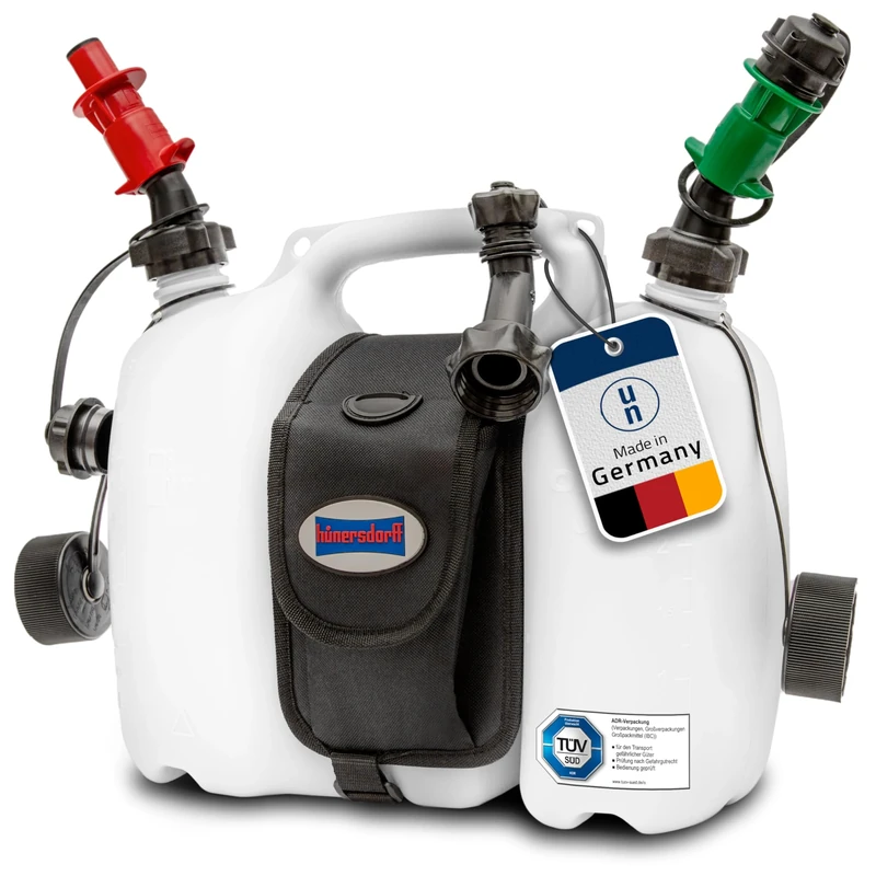 Hünersdorff Combined Jerrycan PROFI 6 + 3 L, HD-PE Natural with Saddlebag + Nozzle