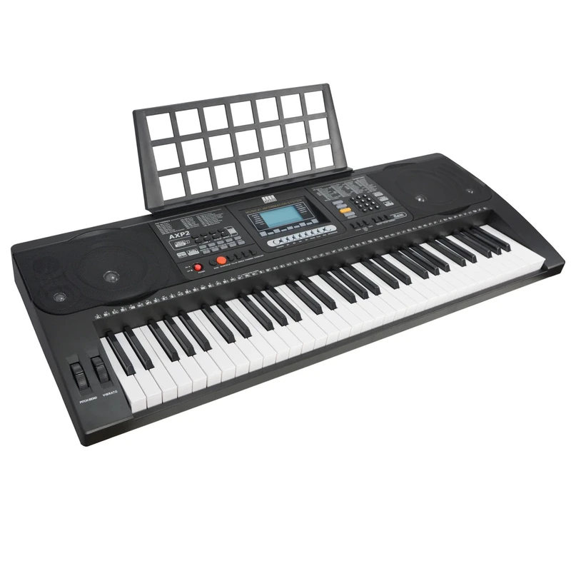 Axus AXP2 61 Key Beginner Touch Sensitive Electronic Keyboard Piano with Power Supply and Music Rest