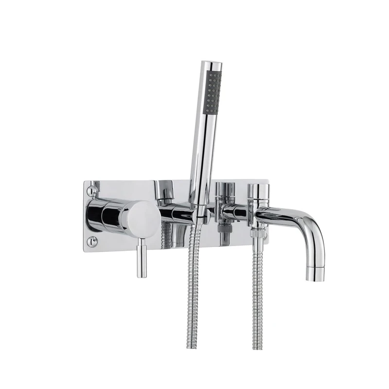 Hudson Reed PK350 Tec Lever ǀ Modern Bathroom Minimalist Wall Mount Single Lever Handle Bath Shower Mixer with Shower Kit, 150mm x 300mm, Chrome