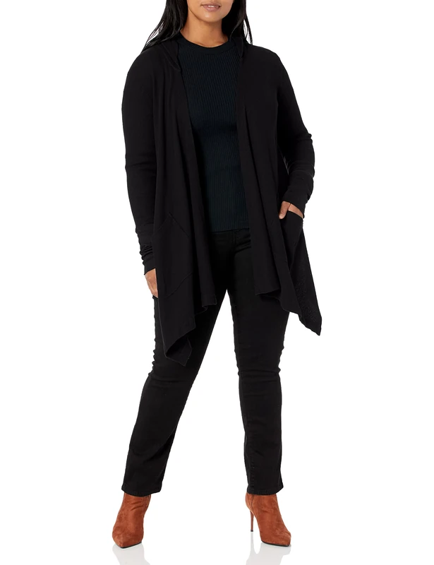 Splendid Women's Thermal Shawl Collar Long Sleeve Cardigan, Black, Size 10 (Manufacturer Size:Small)
