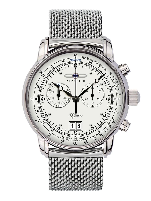 Zeppelin 7690m-1 Quartz Chronograph Watch Mens Analogue Quartz Watch with Stainless Steel Bracelet 7690M-1