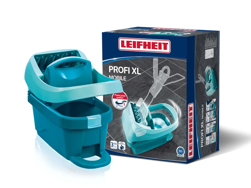 Leifheit Profi XL Wringing Bucket with Rollers, Foot Operated, Heavy Duty, Turquoise, 51 x 39 x 29 cm