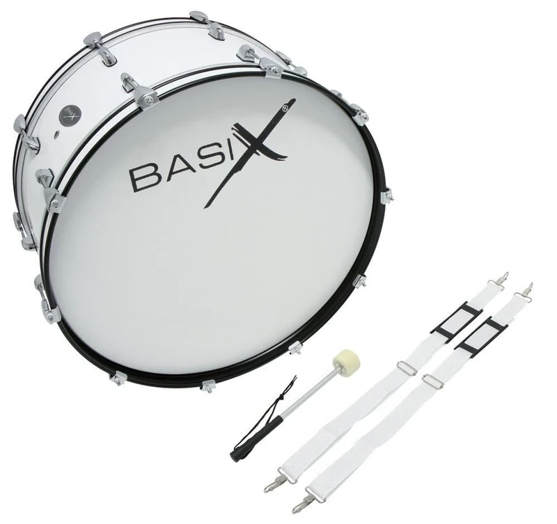 GEWA Marching Bassdrum, Marching Drum 24 x 12", wooden shell white, incl. carrying strap and mallet - Image 1