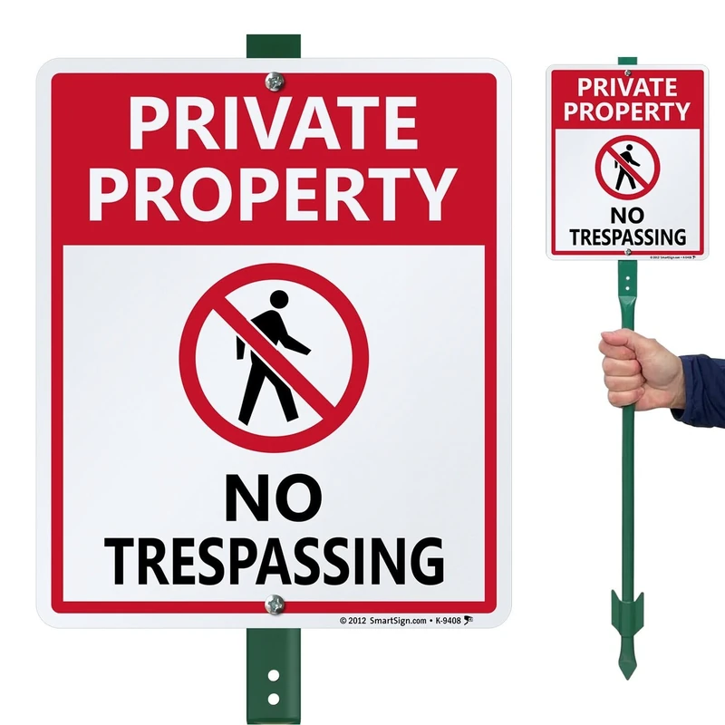 SmartSign No Trespassing Signs Private Property, 10 x 12 Inches Aluminum Sign with 3 Feet Stake - Image 1
