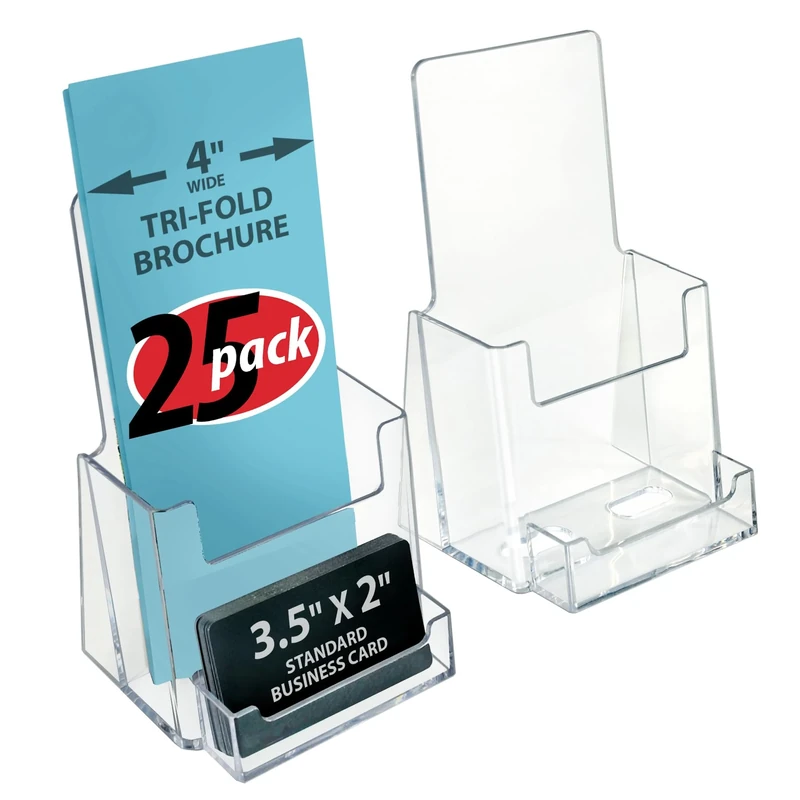 Azar Displays 252922-25PK Counter Trifold Brochure Holder with Business Card Pocket, 25-Pack
