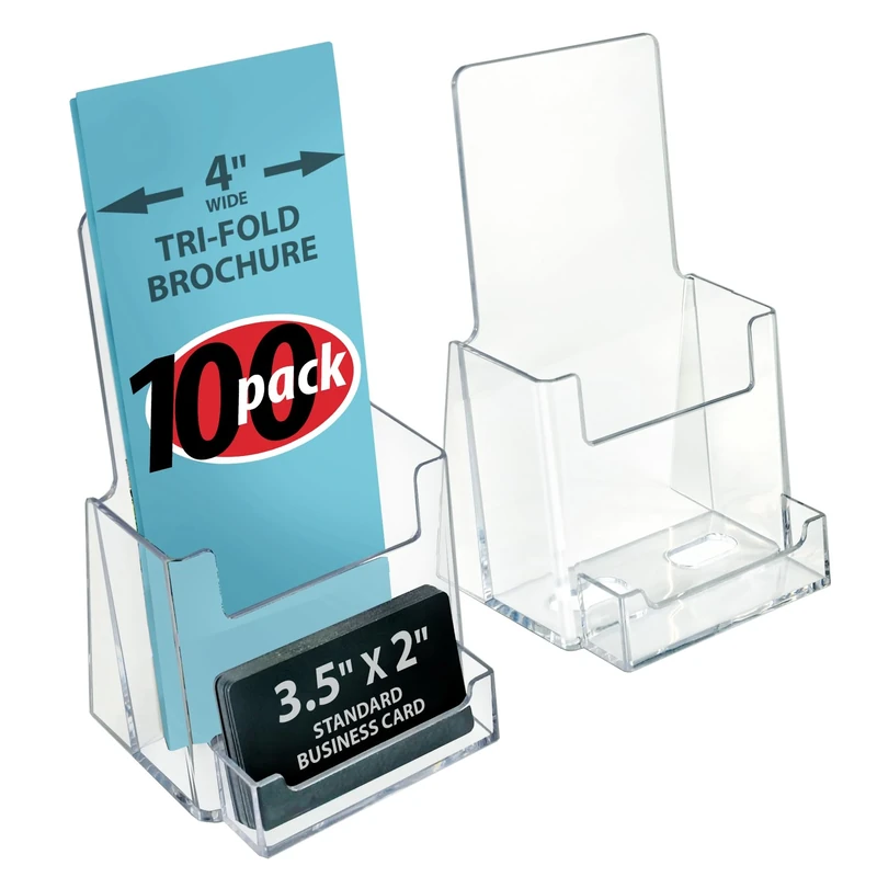 Azar Displays 252922-100PK Counter Trifold Brochure Holder with Business Card Pocket, 100-Pack