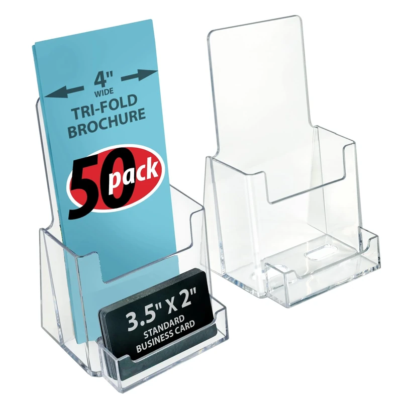 Azar Displays 252922-50PK Counter Trifold Brochure Holder with Business Card Pocket, 50-Pack