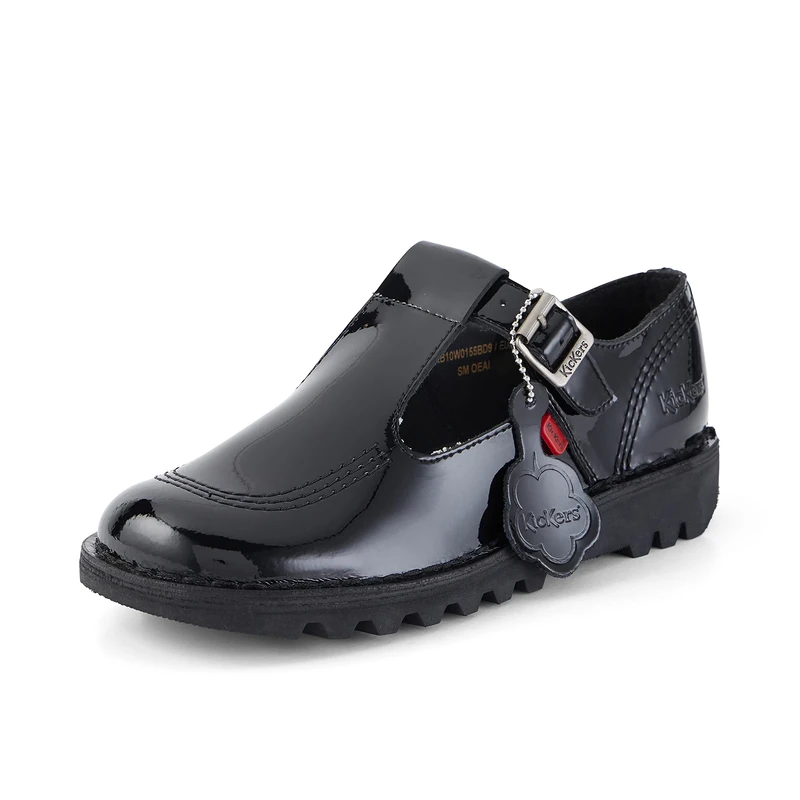 Kickers Women's Kick T Bar Black Leather School Shoes | Smart Everyday School Look | Everyday Comfort Fit, Cushioned for All-Day Wear, Black, 6.5 UK