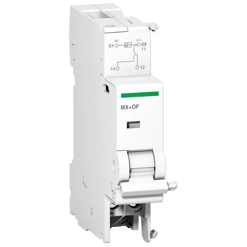 Schneider Electric a9 N26946 Trigger MX + OF, Fixed, 82.5 mm Height x 18 mm Width x 68 mm depth, 110 – 415 VAC, 50/60 Hz, White