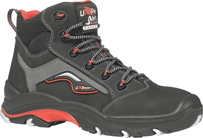 U-Power UR10124-42 "Robust" Lace up Boots, S3 SRC ESD, Size 8, Black/Grey/Red