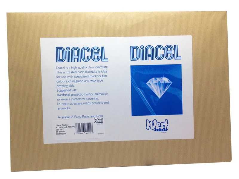 Diacel Film Acetate Sheets, Clear, A3, 250 Microns, 50 Sheets, For Use With Specialised Markers, Film Colours And Chinagraph, Crystal Clear Film