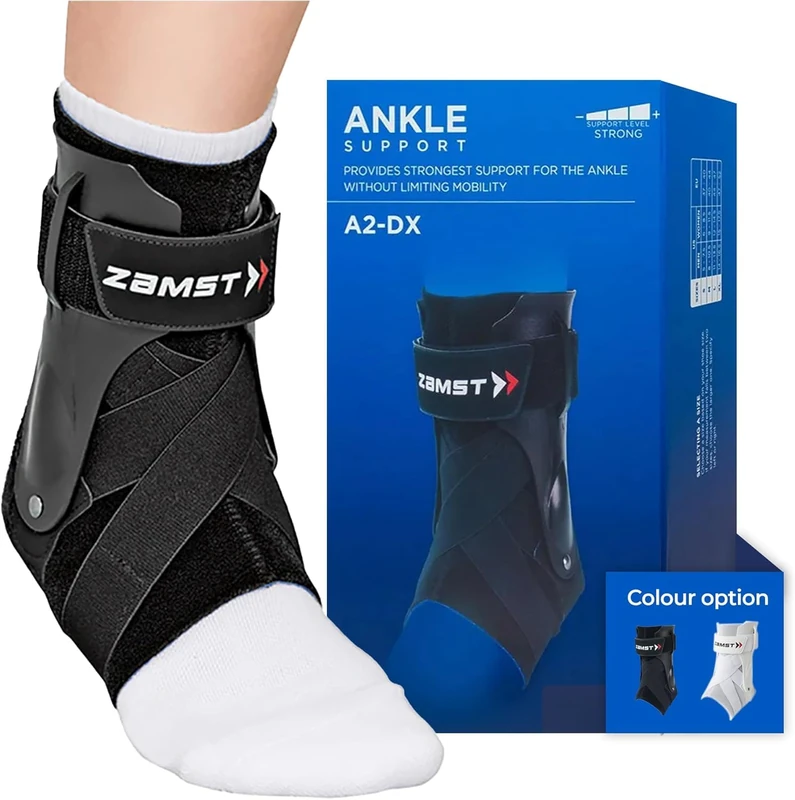 Zamst A2-DX Black Ankle Brace for Sports - Breathable Sports Ankle Support for Men and Women with Guard Stabilisers for High-Grade Ankle Sprain - Left, Medium