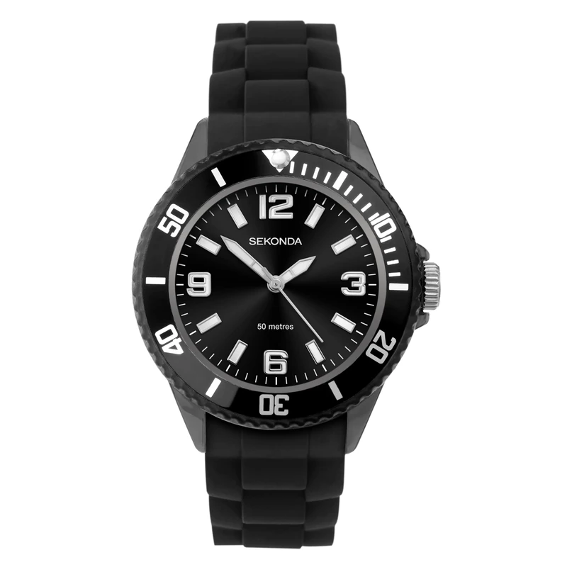 Sekonda Boys/Youth's Black Silicon Strap Watch Black Dial 3390