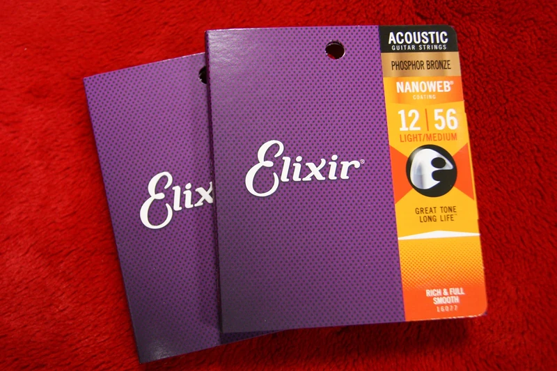 Elixir Nanoweb coated 16077 12-56 phosphor bronze acoustic guitar strings light medium double pack