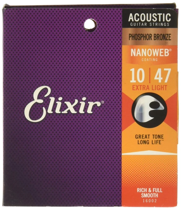 Elixir Nanoweb Coated Extra Light Acoustic Guitar Strings, Phosphor Bronze (2 Packs)