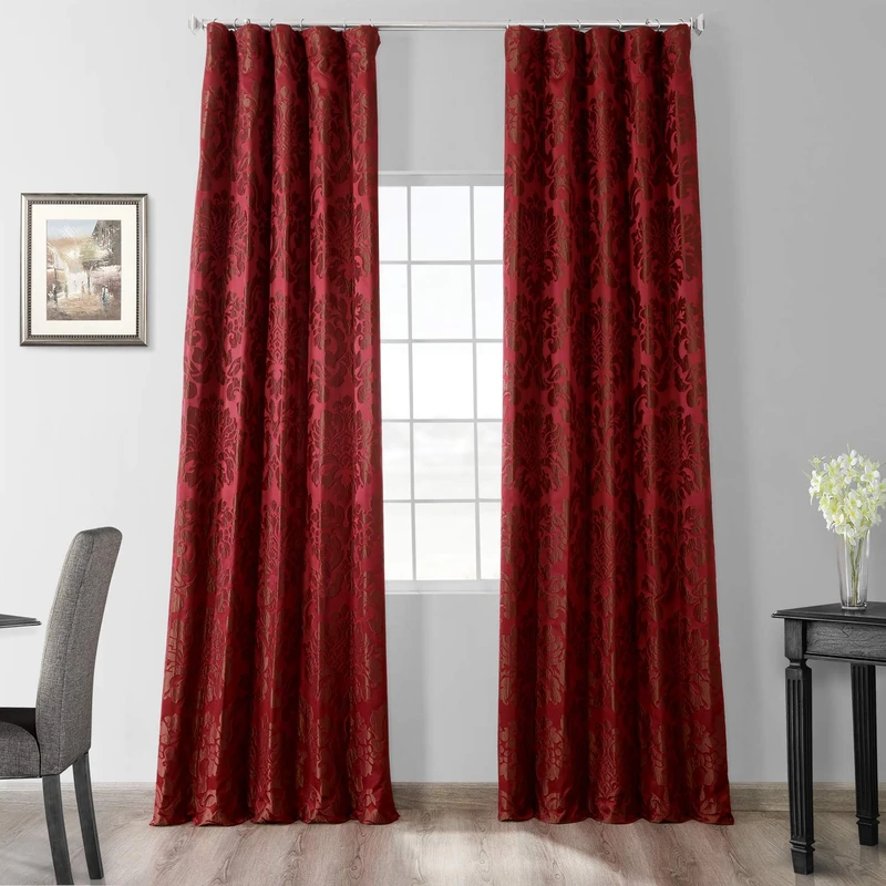 HPD Half Price Drapes Designer Damask Curtains for Living Room - Faux Silk 50 X 84 (1 Panel), JQCH-201268-84, Astoria Red & Bronze