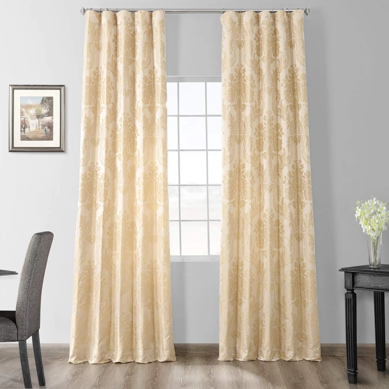 HPD Half Price Drapes Designer Damask Curtains For Room Decorations Faux Silk 50 X 96 (1 Panel), JQCH-20122010-96, Champagne Beige