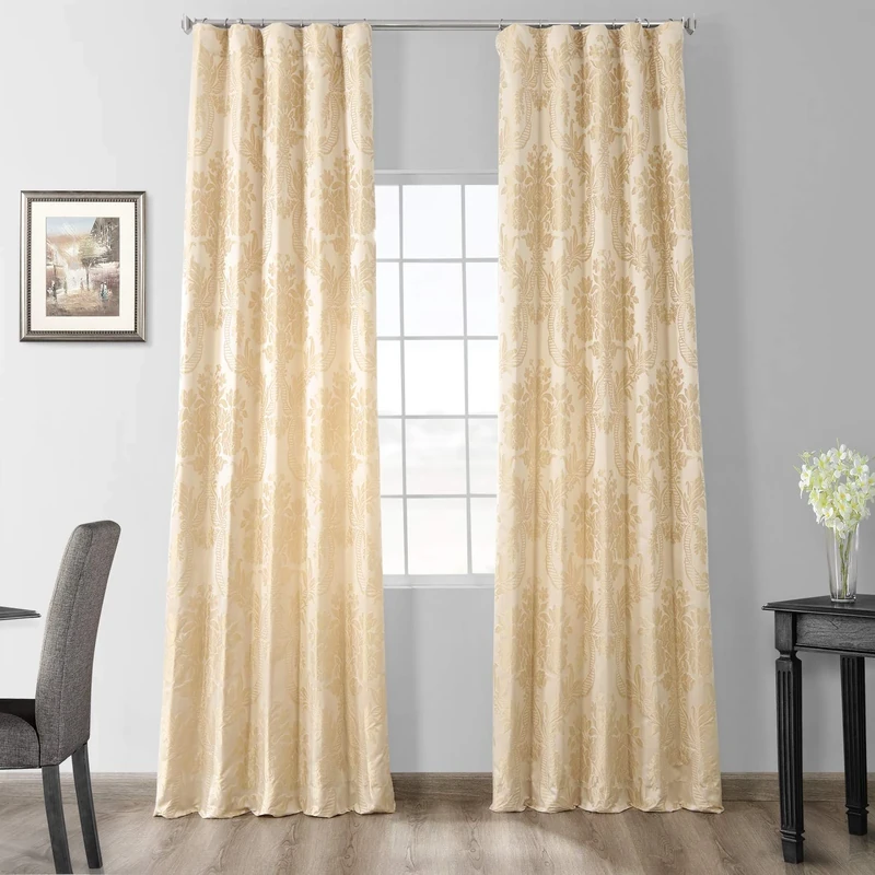 HPD Half Price Drapes Designer Damask Curtains for Room Decoration 120 Inches Long Faux Silk Room Darkening Curtains (1 Panel), 50W x 120L, Magdelena Champaign/Beige