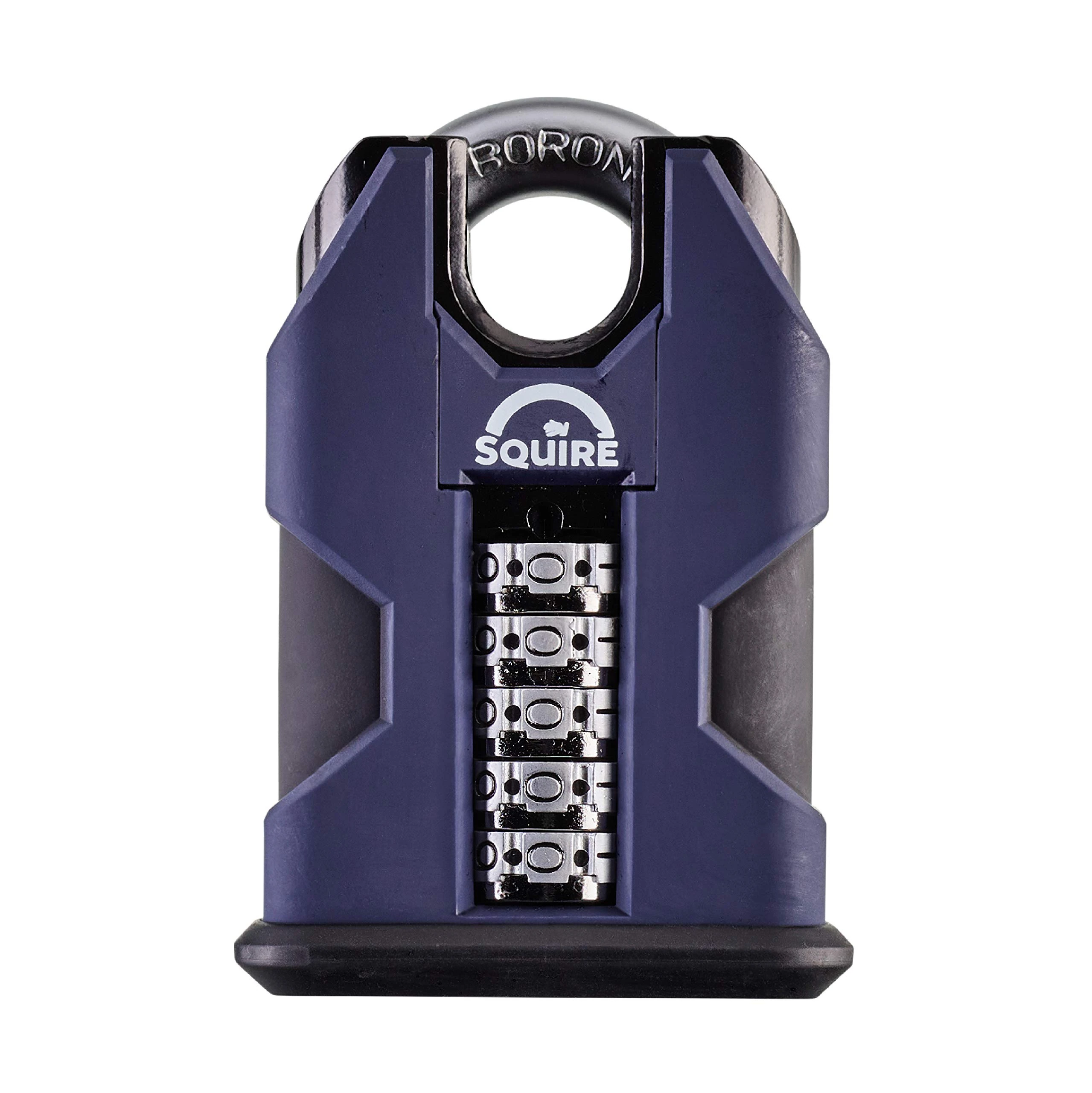 Henry Squire Stronghold 5 Wheel Closed Shackle Combi Hardened Steel Padlock with Weather Cover