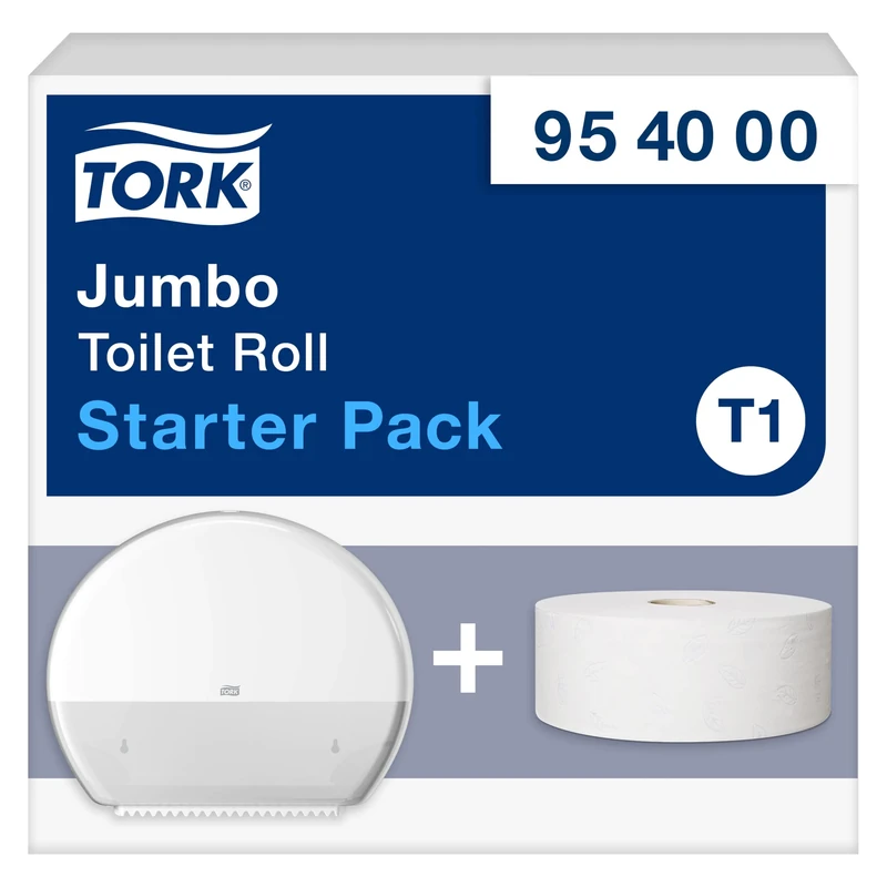 Tork Jumbo Toilet Paper Wall Mounted Dispenser Starter Pack White T1, High Capacity, Elevation Range, Dispenser and 1 x Refill, 954000