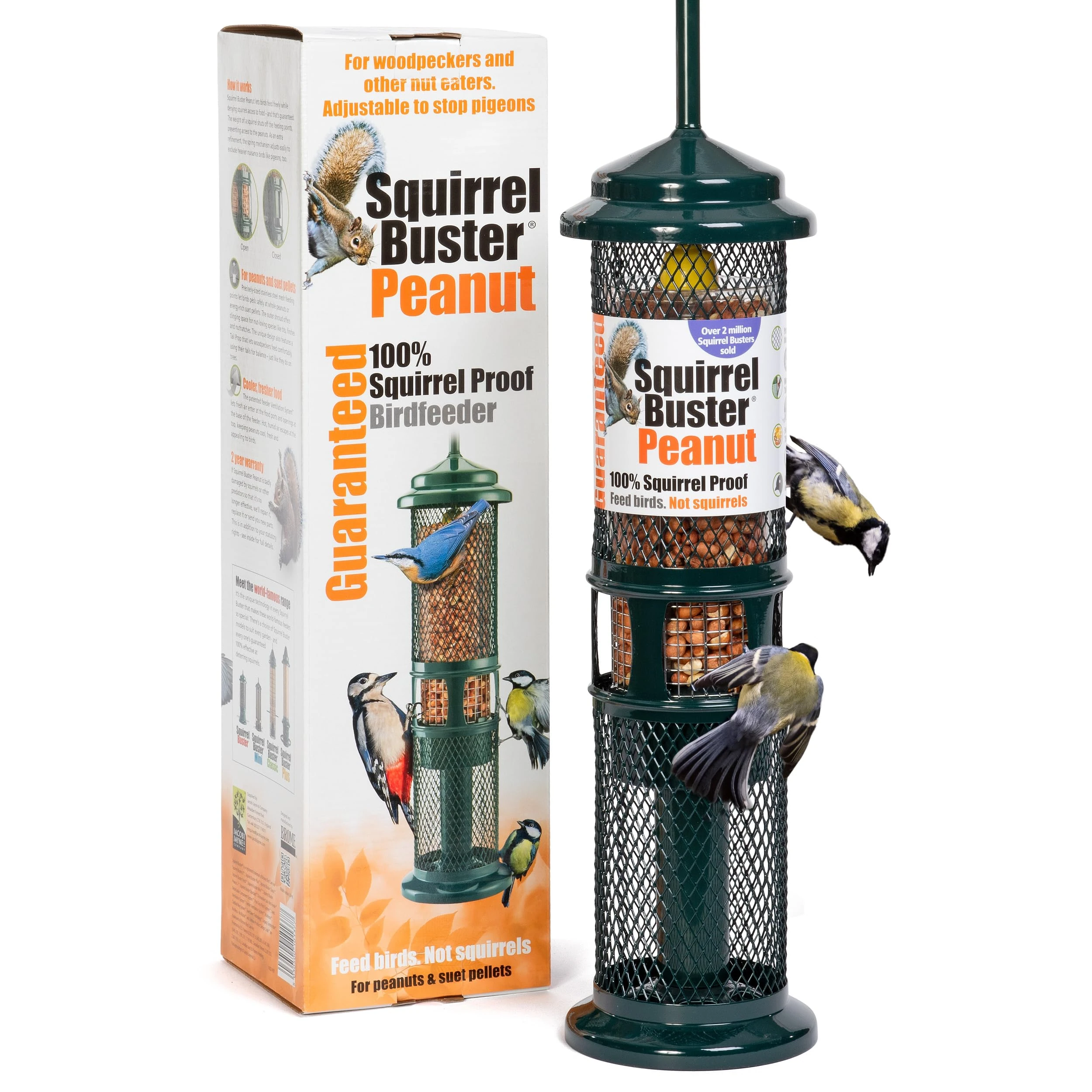 Squirrel-proof Bird Feeder for Small Birds - Jacobi Jayne Squirrel Buster Peanut – Pigeon Proof Metal Bird Peanut Feeds for Wild Birds – Easy Clean Hanging Bird Feeder for Garden Birds