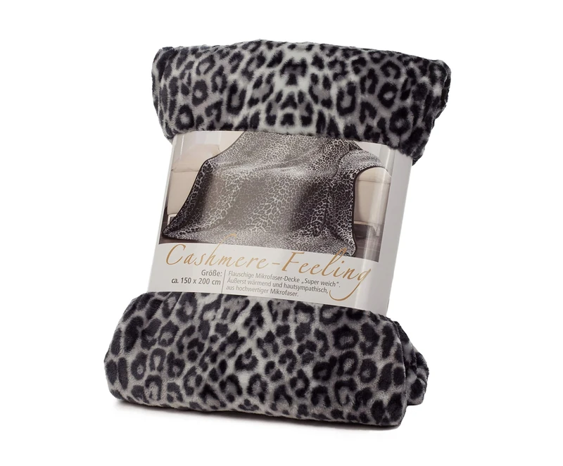 Gözze - Premium Cuddly Blanket, Cashmere Feel, High Fabric Weight 500 g/m², 150 x 200 cm - Snow leopard