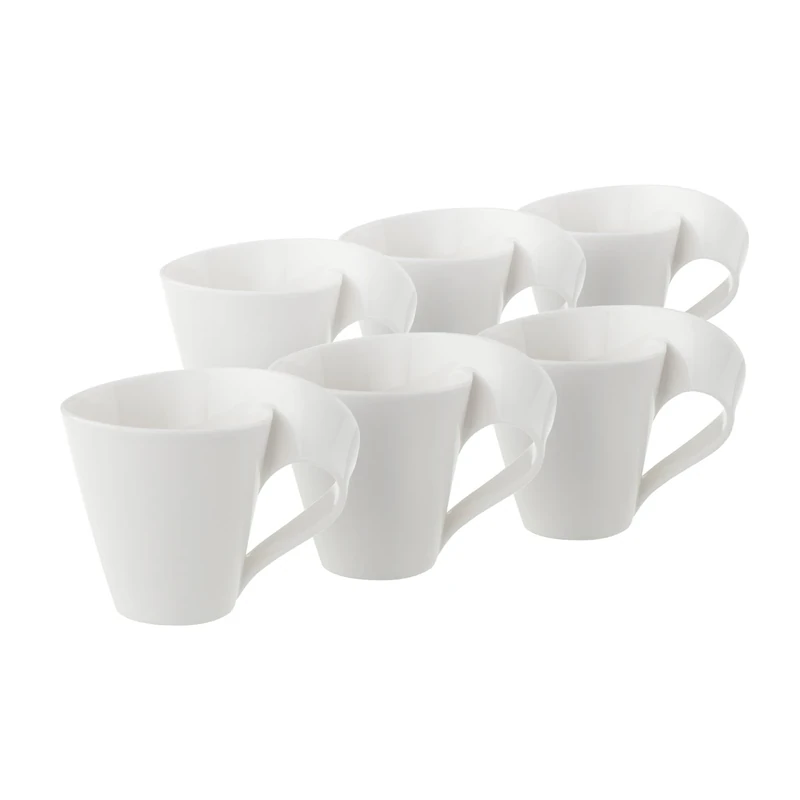 Villeroy & Boch Newwave 2L (10) (ML-2525, Elegant Coffee Cup Made of Porcelain, Curved Shape – Suitable for 6 Persons, 6 Cup, White, 32 x 21.5 x 9.5 cm 6 Units