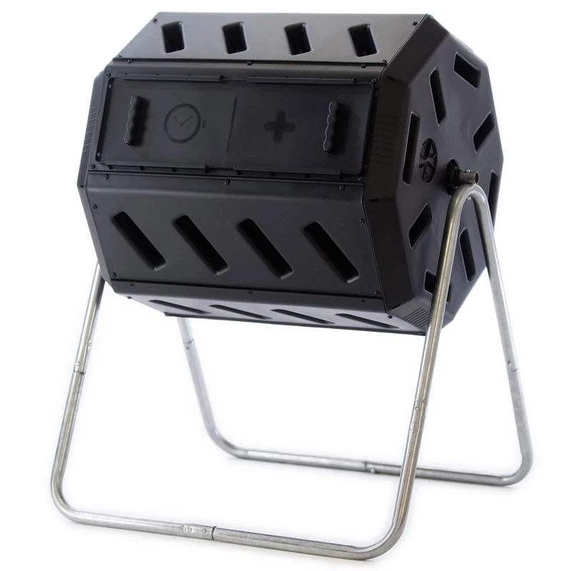 FCMP Outdoor IM4000 Double Chamber Tumbling Composter (Black), 37 gallon