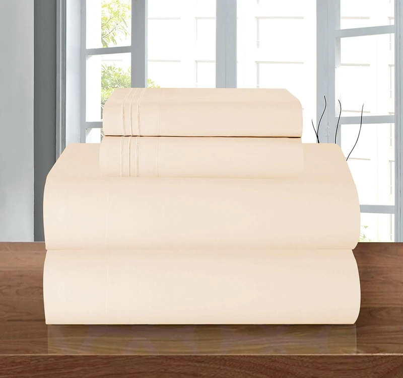 Elegance & Comfort 1500 Thread Count Egyptian Quality Bedding Sheet Sets Queen Deep Pockets Beige