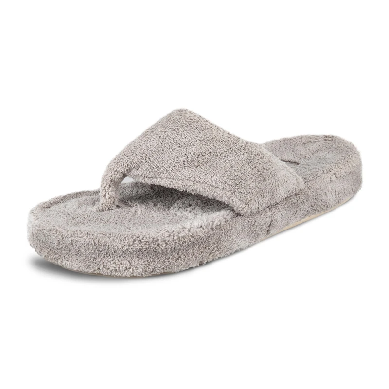 Acorn Women's Spa Thong Slippers with Cloud Contour Comfort - Arch Support and Plush Fluffy Terry Lining, Perfect for Beach, Camping, Poolside, or Bathroom Wear, Grey, 8-9