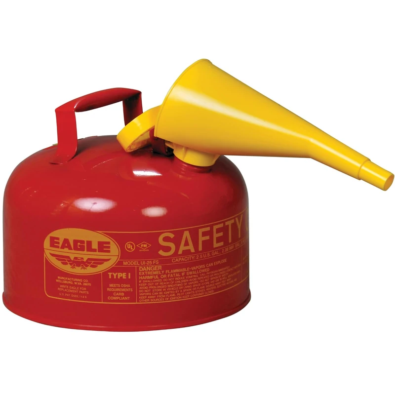 Eagle UI-25-FS Type I Metal Safety Can with F-15 Funnel, Flammables, 11-1/4 Width x 10 Depth, 2-1/2 Gallon Capacity, Red by Eagle - Image 1