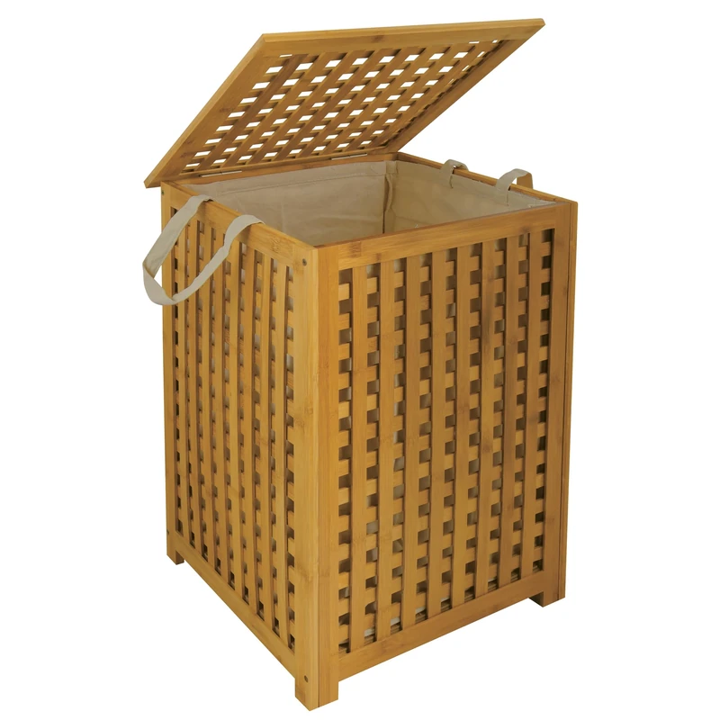 MSV "Bamboo Laundry Basket, Brown, 40 x 40 x 85 cm