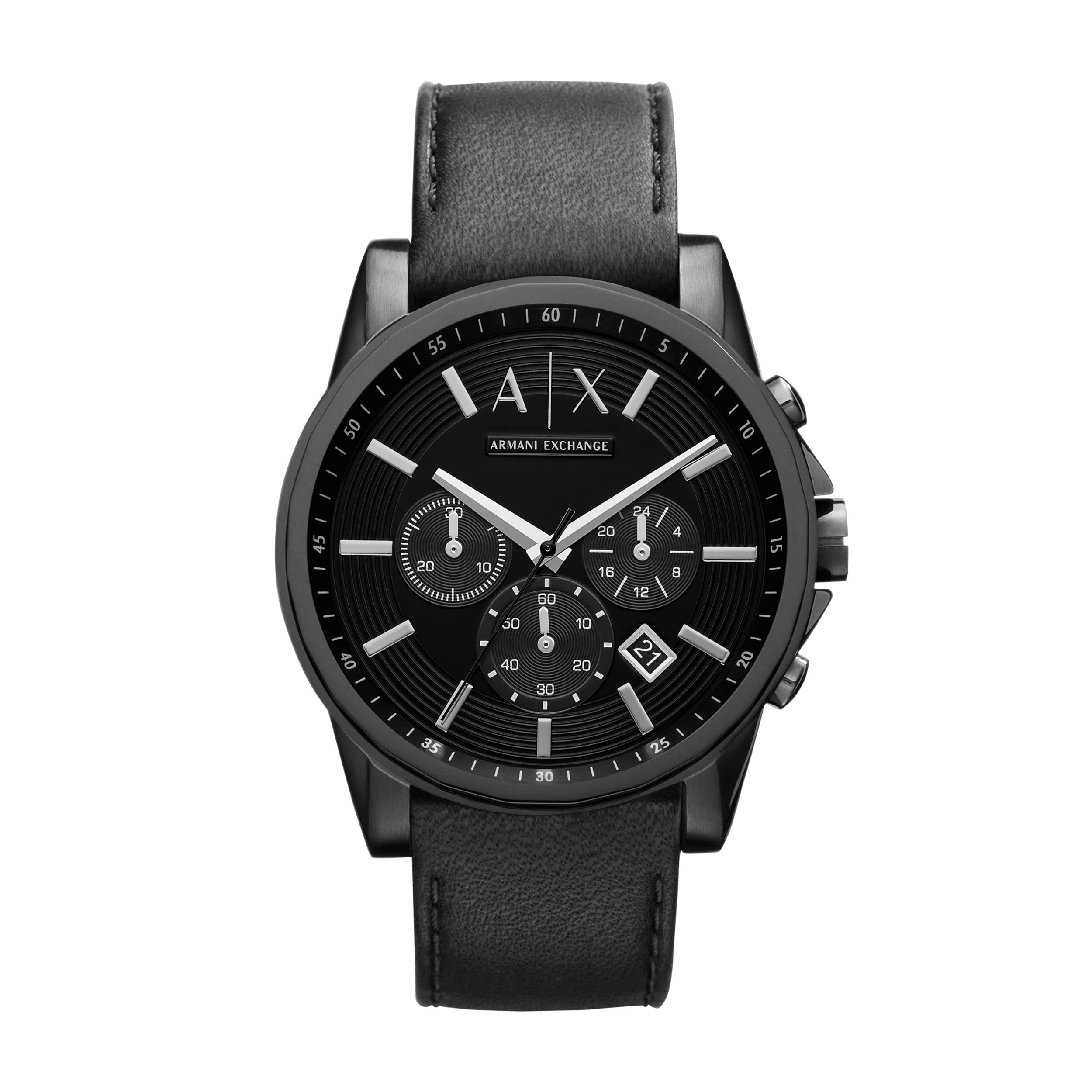ARMANI EXCHANGE Outerbanks Men's Quartz Watch with Black Dial and Black Leather Strap AX2098