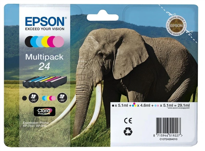Epson 24 Elephant Genuine Multipack, 6-colours Claria Photo HD Ink Cartridges