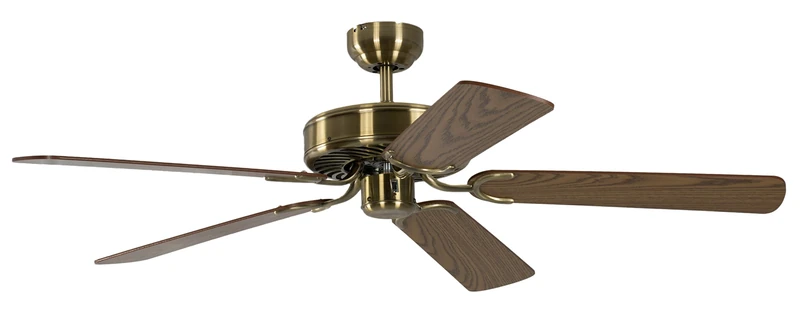 Potkuri 52 inch / 132 cm Ceiling Fan Without Lights in Antique Brass with Pull Cord and Blades Oak