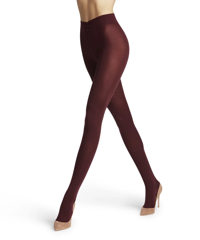FALKE Women's Softmerino W Ti Wool Cotton Thick Plain 1 Pair Tights, Red Barolo 8596, S