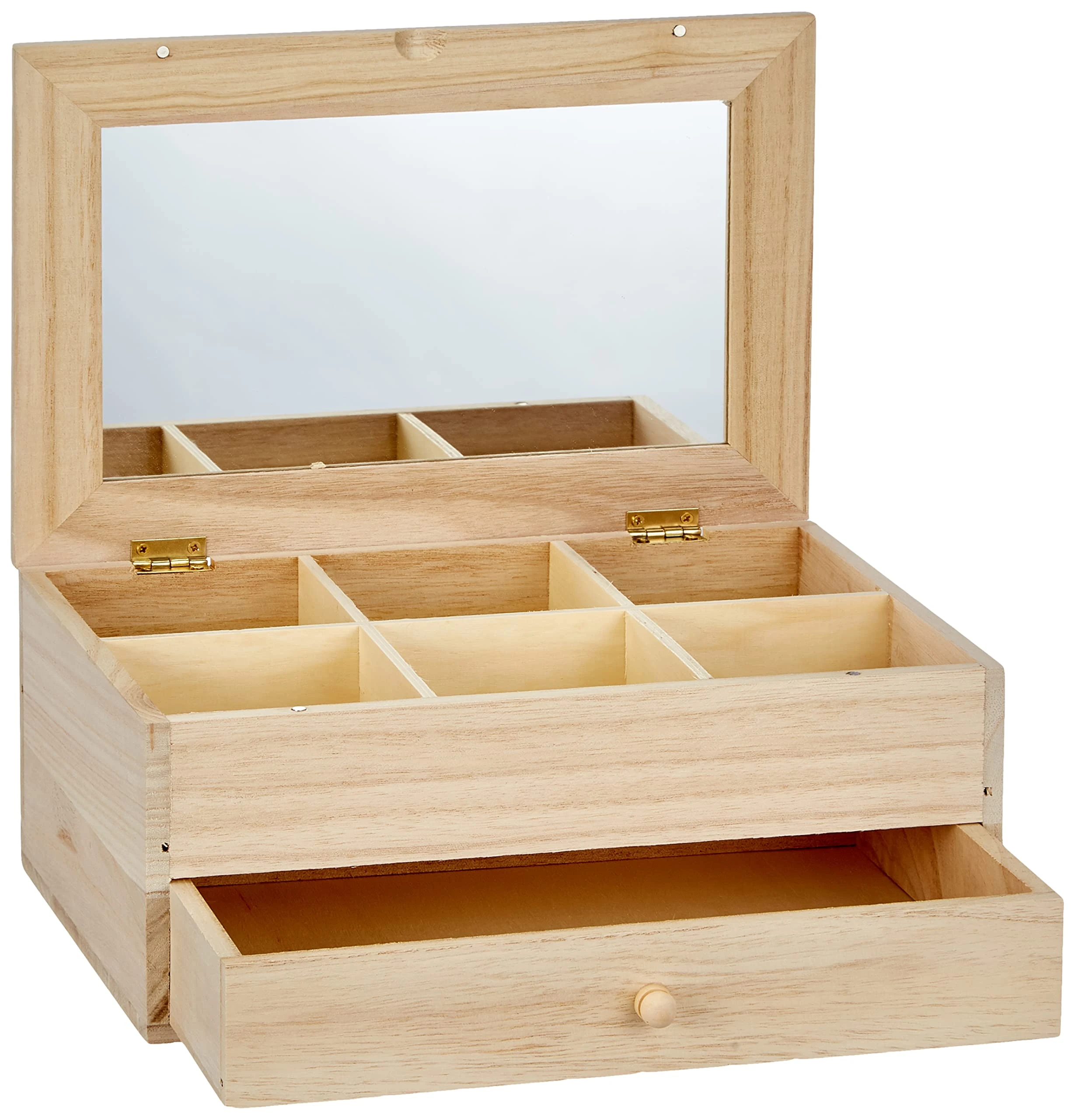 Artemio 6-Case Wooden Jewel Box with Mirror and Drawer, Beige,26 x 17, 5 x 11, 5 cm