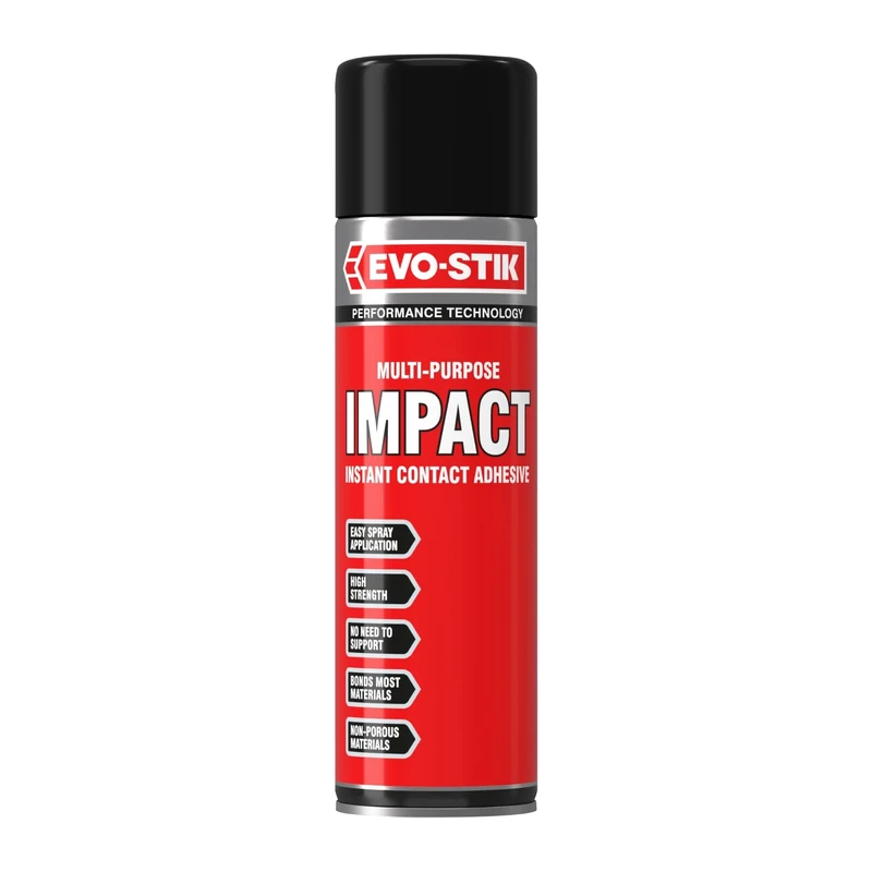 EVO-STIK Impact Instant Contact Adhesive Spray - 500ml - Multipurpose High-Strength Contact Glue - Bonds Instantly on Contact - Fast Drying