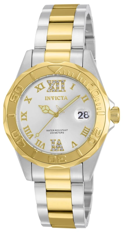 Invicta Pro Diver 12852 Women's Watch - Waterproof - Analogue - Quartz Movement - stainless steel with silver dial - 38mm