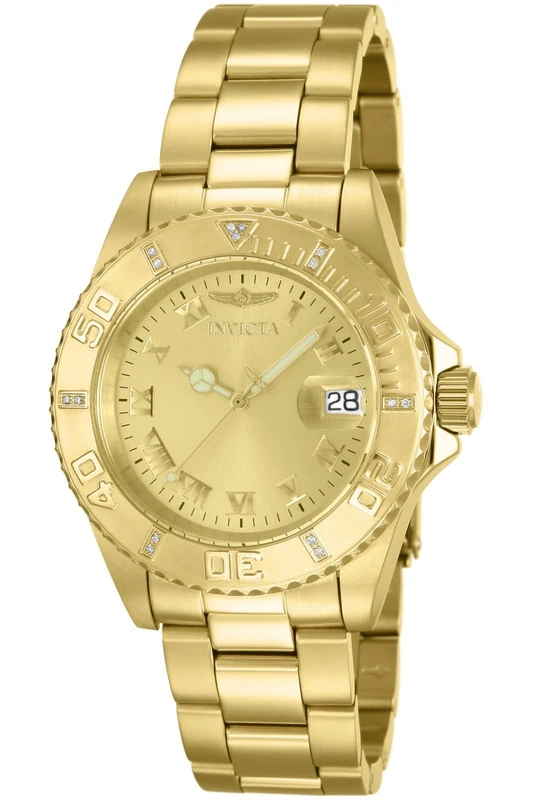 Invicta Pro Diver 12820 Women's Watch - Waterproof - Analogue - Quartz Movement - stainless steel with gold dial - 40mm