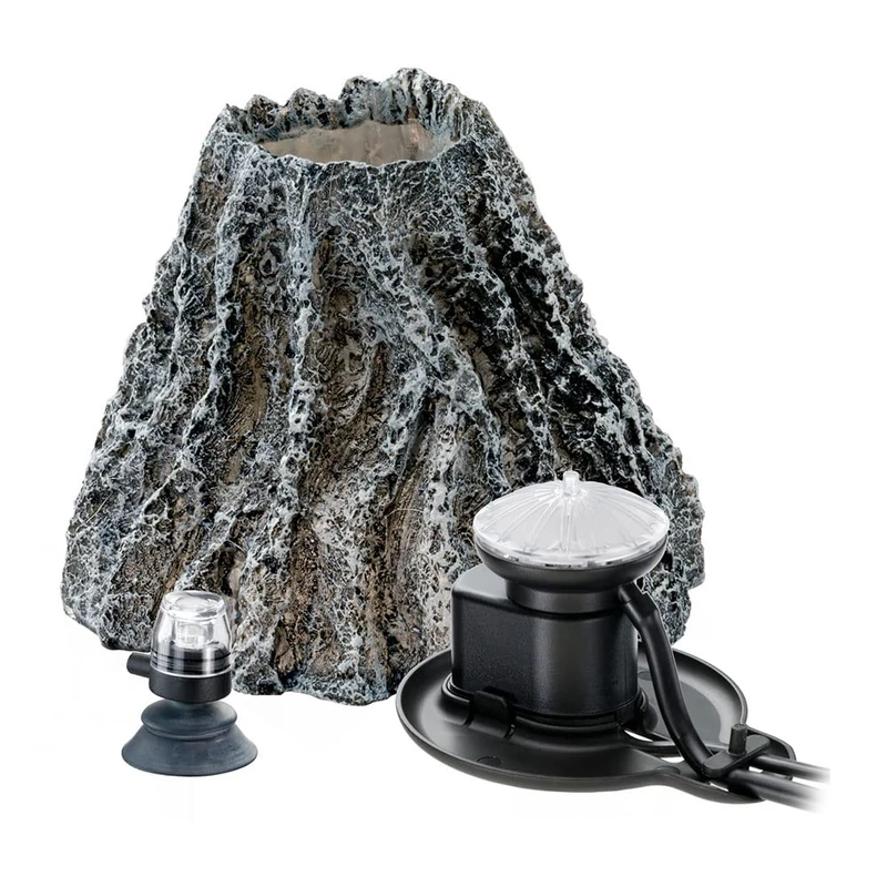 Hydor Aquarium Decoration Kit KIT BOX VOLCANO SHOW, Volcano, in Non-Toxic Resin, with Aerator and Bubble Diffuser, Led Light Red