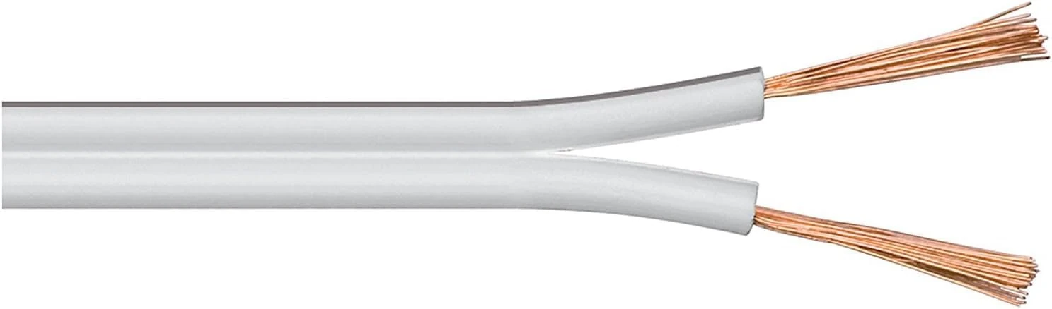 electrosmart 20m White Loud Speaker Cable Wire - Multi-Strand Ideal for Car Audio & Home HiFi - Outside Dimensions of Cable: 4mm x 2mm