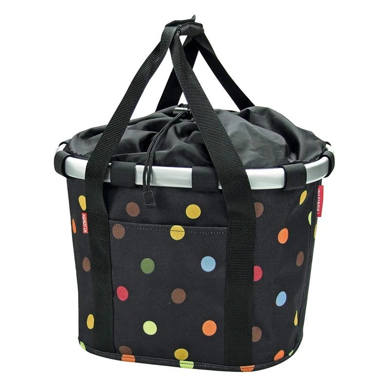 Rixen und Kaul Unisex Styrke foldekurv bikebasket dots Klickfix handlebar folding basket, black, 15 litres EU